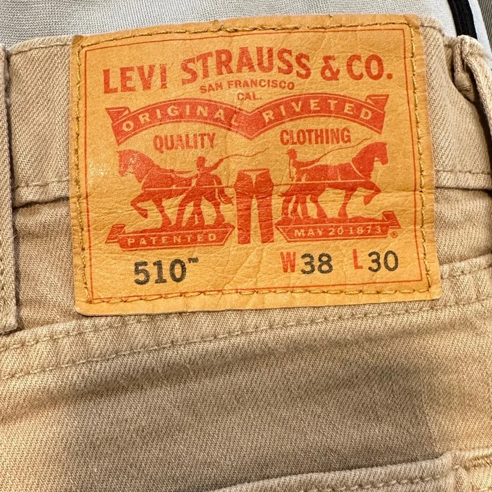 Levi's 510 Skinny Jeans Mens 38x30 (29)‎ Khaki Tan Stretch Denim Tapered Leg